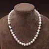 8-9mm Natural South Seas Necklace White Pearl Necklace 18 inch 925 Silver Clasp294b