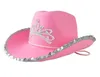 Chapeaux à large bord couronne rose casquettes de cow-boy Western chapeau de cow-girl pour femmes fille plume bord brillant paillettes diadème chapeaux de cow-girl fête Fedora casquettes 220907