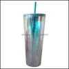 Mugs New Flat Lid 710Ml 24Oz Clear Plastic Double Wall Tumbler With St And Reusable Coffee Tea Mugs 6070 Q2 Drop Delivery 2021 Home G Dhamy