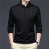Herrpolos ymwmhu mode solid polo skjorta män koreanska modekläder långärmad avslappnad fit Slim Man Polo skjorta knapp krage toppar 220906