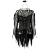 Lady Fallen Dark Angel Devil Costume Horror Raven Halo Wings Outfit Cosplay Carnival Halloween Party Dress H027