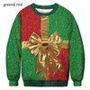 후드 땀 셔츠 유럽과 미국 크리스마스 3D 디지털 인쇄 가짜 2 피스 라운드 목 스웨터