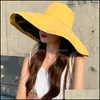 Wide Brim Hats 18Cm Super Large Wide Brim Women Beach Hats Girl Summer Sun Hat Double-Sided Foldable Anti-Uv Caps Woman Sunscreen Cap Dhdi1