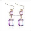 Dangle Lustre Nouveau Colorf K9 Pendentif En Cristal Dangle Boucle D'oreille Pour Femmes Fille Unique Design Carré Géométrique 18K Or Crochet Mode J Dhtgp