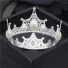 Clipes de cabelo barroco redondo coroa strass pérolas metal tiaras bolo de aniversário enfeites de jóias de casamento de noiva diadema