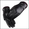 Five Fingers Gloves Men Pu Touch Screen Gloves Leather Thick Warm Five Fingers Mens Autumn Winter Outdoor Sport Cycling Glove Man Fas Dhbet