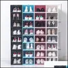 Scatole di immagazzinaggio Contenitori Scatole di scarpe di plastica addensate Scatola di immagazzinaggio antipolvere trasparente Trasparente Colore della caramella Scarpe impilabili Organizzatore Wholesal Dhalh