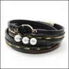 Bracciale avvolgente in pelle da tennis Chiusura magnetica Mti Layer Strand Braccialetti in corda boema Bracciale in cristallo Gioielli per le donne Ragazza teenager Dhk1B