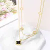 Double Layered Clover Pendant Necklace Gold Stainless Steel Necklaces Jewelry for Women Gift