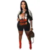 2022 Summer Women Shorts Jumpsuits Playsuits bodysuits Sexig tryckt Hip Hop Street Split Tassel Short Sleeve Rompers