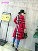 Women's Wool Blends Thickened autumn and winter women's lapels in the long simple color matching retro plaid coat temperament windbreaker 220907