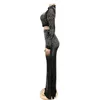 Tvådelt klänning Kricesseen Sexig nätborrning Se genom kjol Set Women Crystal Long Sleeve Top och Maxi Suits Clubwear Outfits 220907