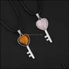 Pendentif Colliers Amour Coeur Clé Pierre Précieuse Pendentif Collier 18 Pouces Cordon Noir Pour Femmes Hommes Pierre De Naissance Guérison Chakra Cry Dhseller2010 Dhbif