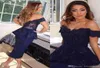 2019 Sheath Navy Blue Cocktail Drees Sexy Off The Shoulder Event Gown Homec