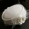 Cabeças de cabeça NZUK Fascinator Fedoras Chapeau Hat Pearl Veil Pillbox Chapéus lã boinas frances