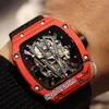 27-03 Tourbillon Rafael Nadal Miyota Automatyczna męska zegarek 2022 ntpt czerwony włókno węglowe szkielet szkielet wielki data Black Crown Nylon Pasek 3 Style Pureteme C3