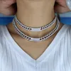 Choker Charm Miami Wide Heavy Cuban Link Chain Micro Pave Cz Curve Bar Pendentif Colliers Or Argent Couleur Femmes Hip Hop Rock Bijoux