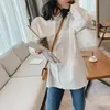 Kvinnors blusar 2022 White Blue Pink Spring Women's Shirt och Top Basic Femme Oversize Tunics Clothing Long Sleeve Cardigan Korean Y2K