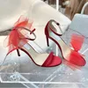 Sandals Shoe Luxury Designer High-Heeled Rose Pink Vamp Heel Cross Big Bow Fluorescent Vamp Open Toes Strap Box Size 35-42