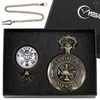 Карманные часы ретро Fob Watch Set Set Bronze Fire Fighter Quartz Clock Kit Kit для мужчин -мальчиков Муж Relogio de Bolso