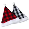 Noel Ekose Şapkalar Bez Kumaş Noel Baba Bufalo Kırmızı/ Siyah Ekose Tatil Şapkası Yeni Yıl