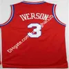 Toptan Ucuz Erkekler #3 Allen Iverson Jersey% 100 Dikişli Geri Atış Basketbol Formaları Kırmızı Beyaz Gömlek Hızlı Nakliye