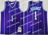 الكلية ترتدي القميص الرجال عتيقة كرة السلة ألونزو الحداد القميص 33 Tyrone Msy Bogues 1 Larry Johnson 2 Green White Purple Sport Team