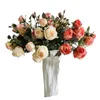 Bir sahte çiçek uzun gövde kavrulmuş güller parça başına 4 kafa simülasyon yağlı boya rosa düğün centerpieces için 6 renk