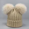 Femmes automne et hiver version coréenne tricoté boule de fourrure de renard laine épaissie chaud bonnet chapeau gros pull chapeau