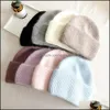 Beanie/Skull Caps Cappello da donna per donna Inverno Vera pelliccia di coniglio Cappelli lavorati a maglia Ragazze Berretto spesso Berretti femminili Berretto da donna Moda solido Dhzfn