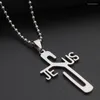 Pendentif Colliers 5 Acier Inoxydable Anglais Lettre Initiale JÉSUS Croix Collier Personnalité Alphabet Chrétien Foi Bijoux