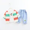 2022 Spring Baby Boys Girls Clothing Set Toddler Sp￤dbarn Stripe Coats T Shirt Jeans Barn outfit Kids Casual Costume