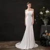 Robe de mariée légère à liaison blanche à perles à la main satin