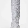 Laarzen Dames zilveren dikke hakken 5cm glitter glanzende laarzen dames lovertjes doek groot formaat 220906