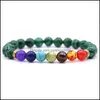 Brins de perles 7 Chakra Planet Bracelet de perles de pierres précieuses Hommes Mme Fusion Bracelet de diffusion d'huile de roche Perles de yoga Élastique Réglable Couleur D Dhnoi