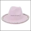 Stingy Brim Hats Pearl Fedora Hat For Women Wide Brim Cap Woman Jazz Panama Caps Ladies Formal Hats Girls Fashion Trilby Chapeau Spri Dhxbj