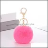 Keychains Lovely Keychains Womens Pom Poms Faux Rex Rabbit Fur 8Cm Ball Key Chains Girl Bag Hang Car Ring Pendant Drop D Dhseller2010 Dhflm