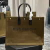 Totes RIVE GAUCHE TOTE BAG LONA LISTRADA E COURO LISO bolsa balde grandes bolsas de praia femininas bolsas de compras femininas luxos designers de alta qualidade s232#