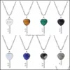 H￤nge halsband Lucky Love Heart Key Pendant Necklace For Women Men Birthstone Healing Chakra Crystal Quartz Jewelry 45cm Sier Chai DHG7K