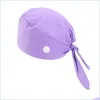 Bonnet / Crâne Casquettes Docteur Infirmière Chapeau Salle D'opération Cap Pour Femmes Femme Pur Coton Imprimé À Lacets Casquettes Boucle Anti Strangation Chapeaux Dro Dh9D3