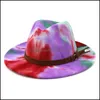 Stingy Brim Hats Tie Dye Jazz Cap Women Men Wide Brim Hats Formal Hat Man Panama Woman Felt Fedora Caps Mens Trilby Lovers Fashion Ac Dhtuk