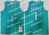 College nosza koszulki men vintage koszykówka Alonzo Mourning Jersey 33 Tyrone Msy Bogues 1 Larry Johnson 2 Zielona biała fioletowa drużyna sportowa