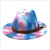 Stingy Brim Hats Tie Dye Jazz Cap Women Men Wide Brim Hats Formal Hat Man Panama Woman Felt Fedora Caps Mens Trilby Lovers Fashion Ac Dhtuk