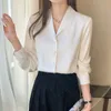 Dames zijden shirts satijn blouses vrouwen met lange mouwen shirt vrouwelijk witte blouse tops casual vrouw kralen shirt