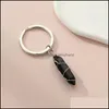 Keychains Wire Wrap Natural Stone Hexagonal Prism Nyckelringar L￤kande kristallrosa bildekor Keyholder Keychains for Women M￤n Drop Del DH4ZS