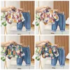 Ensemble de vêtements de printemps pour bébés filles et garçons, chemise en jean imprimé à revers, à la mode, Costume d'extérieur pour enfants