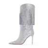 Laarzen Nieuwe Mode Winter Puntschoen Dames Stiletto Hakken sexy Omzoomd Half groot formaat 220906