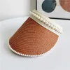 Cappelli a tesa larga Decorazione di perle alla moda regolabile per berretto da spiaggia da sole Cappello da protezione solare da donna con visiera superiore vuota unisex