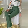 Calças femininas de duas peças peças conjunto folha impressão abotoada camisa cintura alta treino roupas de escritório com cinto 220907