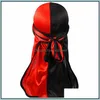 Beanie/Skull Caps New Men Silky Durag Pirate Cap Hat Mens Bandana Double Color Satin Durags Elastic Turban Caps Hats Fashion Headwear Dhicz